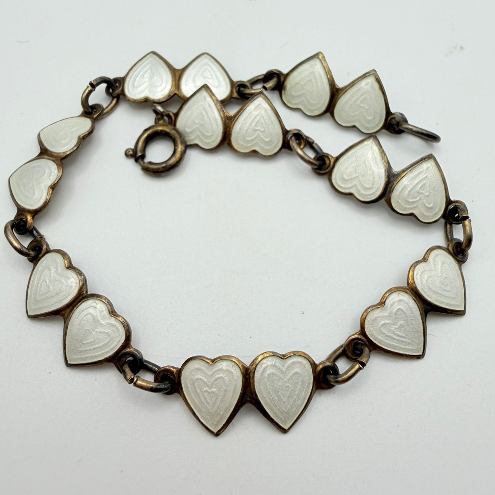 antique Norway sterling silver double heart bracelet 925 Enamel 6 Gr